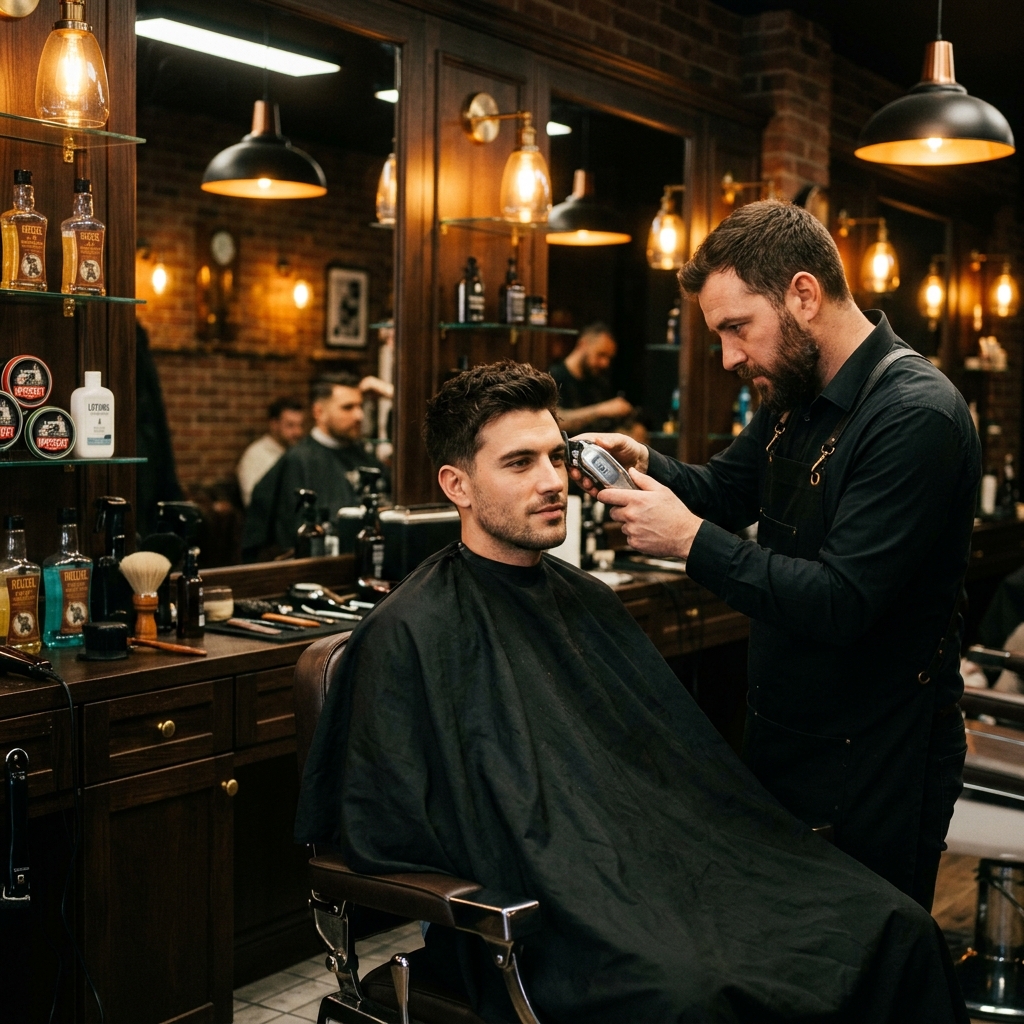 Mobile barber cutting hair